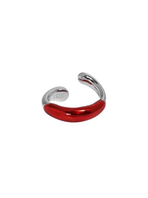 White Gold single [red glue dropping] 925 Sterling Silver Enamel Geometric Minimalist Stud Earring